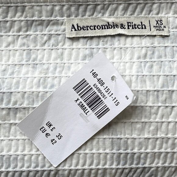 NWT ABERCROMBIE Emerson Poplin Puff Sleeve Crop Top Blue White Floral XS - Picture 4 of 4